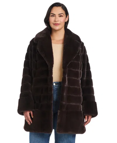 Jones New York Plus Size Faux-fur Notched-collar Coat In Brown