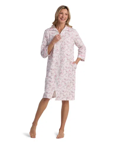 Miss Elaine Women's Long Sleeve Printed Zip Robe In Pink