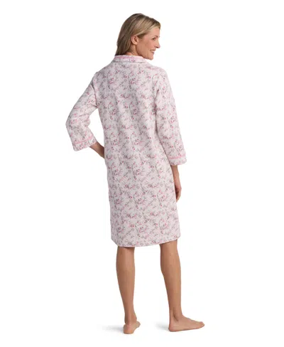 Miss Elaine Women's Long Sleeve Printed Zip Robe In Pink