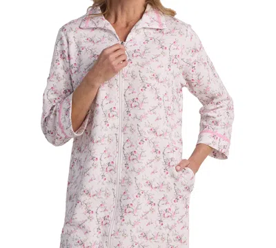Miss Elaine Women's Long Sleeve Printed Zip Robe In Pink
