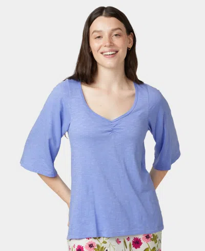 Hue Women's Shirred Bell Sleeve Pajama T-shirt In Blue