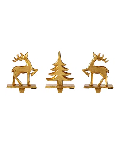 Glitzhome Christmas Resin Tree And Reindeer Stocking Holders, Set Of 3 In Multi