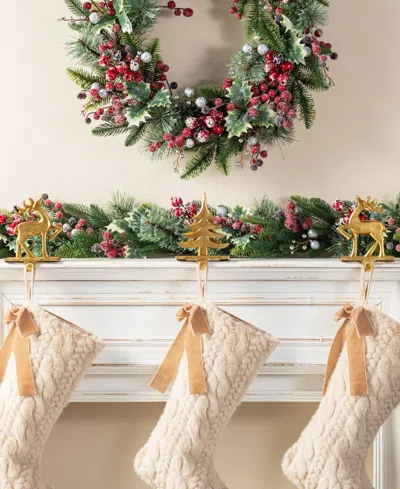 Glitzhome Christmas Resin Tree And Reindeer Stocking Holders, Set Of 3 In Multi