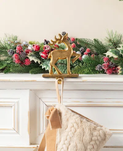 Glitzhome Christmas Resin Tree And Reindeer Stocking Holders, Set Of 3 In Multi