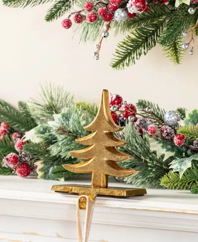 Glitzhome Christmas Resin Tree And Reindeer Stocking Holders, Set Of 3 In Multi