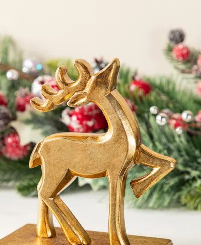 Glitzhome Christmas Resin Tree And Reindeer Stocking Holders, Set Of 3 In Multi