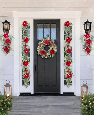 Glitzhome Christmas Magnolia Berry Wreath And Matched Garlands, Set Of 3 In Multi