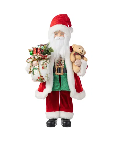 Glitzhome 18" Faux Fur Christmas Traditional Santa Figurine In Multi