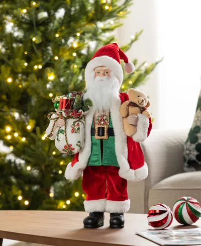 Glitzhome 18" Faux Fur Christmas Traditional Santa Figurine In Multi