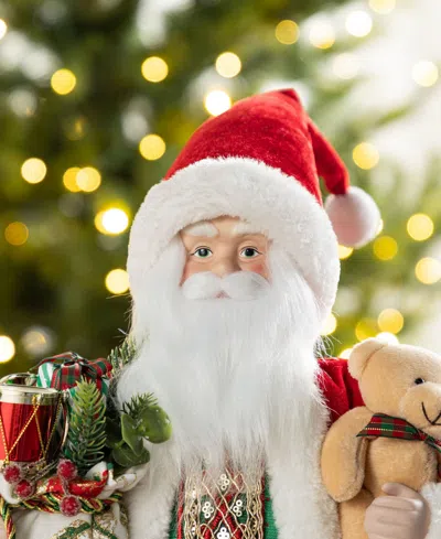 Glitzhome 18" Faux Fur Christmas Traditional Santa Figurine In Multi