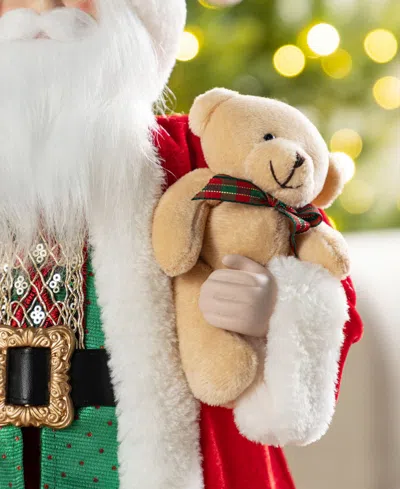 Glitzhome 18" Faux Fur Christmas Traditional Santa Figurine In Multi