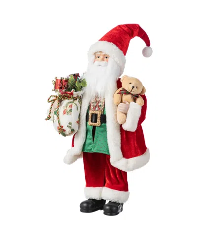 Glitzhome 18" Faux Fur Christmas Traditional Santa Figurine In Multi