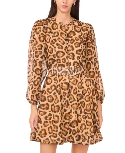 Msk Women's Satin 3/4-sleeve Shirtdress In Brown