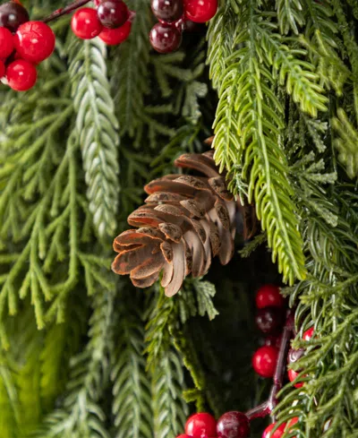 Glitzhome Christmas Greenery Dripping Teardrops With Pinecones And Red Berries, Set Of 2 In Multi