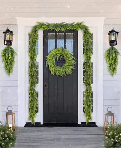 Glitzhome Christmas Greenery Dripping Teardrop And Matched Garlands, Set Of 3 In Multi