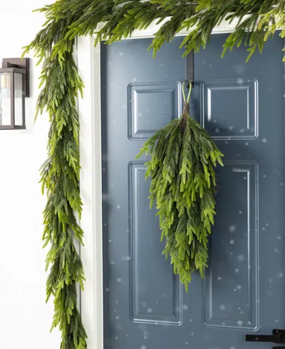 Glitzhome Christmas Greenery Dripping Teardrop And Matched Garlands, Set Of 3 In Multi