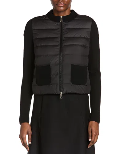 Moncler Wool And Quilted Shell Down Cardigan In Black