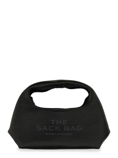 Marc Jacobs The Sack Black Shoulder Bag With Embossed Logo In Hammered Leather Woman In Black