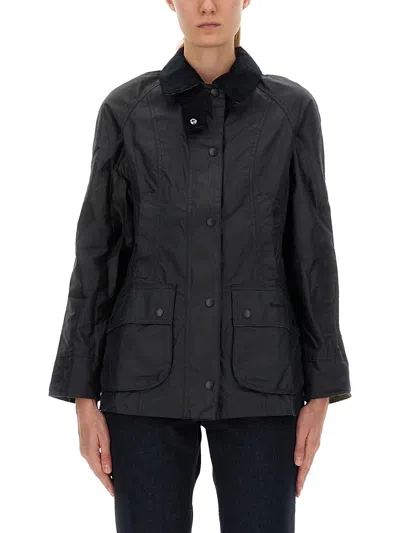 Barbour Black Beadnell Waxed Jacket In Blue