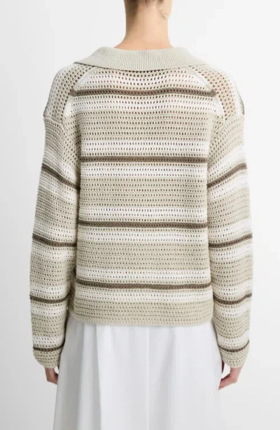 Vince Mesh Stripe Button Polo Top In Multi