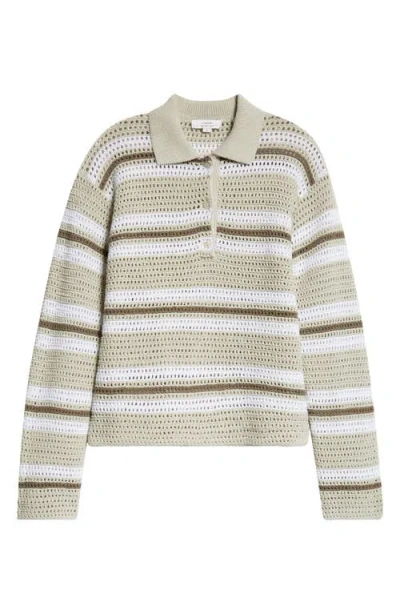 Vince Mesh Stripe Button Polo Top In Multi