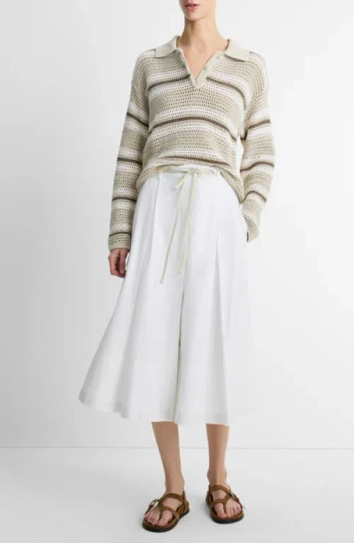 Vince Mesh Stripe Button Polo Top In Multi