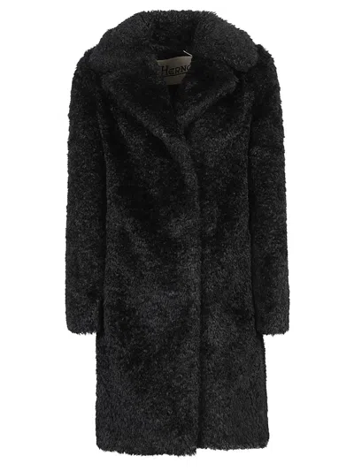 Herno Lapel Long-sleeved Coat In Black