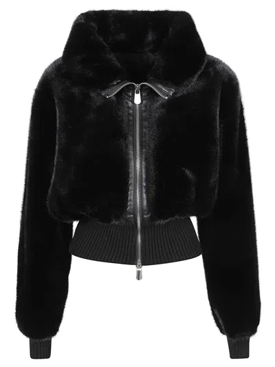 Pinko Bomber En Fourrure Synthétique In Black