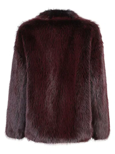Patrizia Pepe Soft Fluffy Jacket In Purple And Red In Burgundy