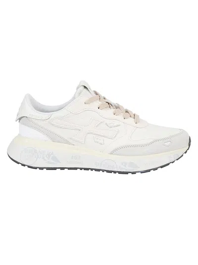Premiata Light Beige Calf Leather Low-top Sneakers With Metallic Accents In Multi