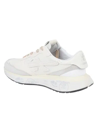 Premiata Light Beige Calf Leather Low-top Sneakers With Metallic Accents In Multi