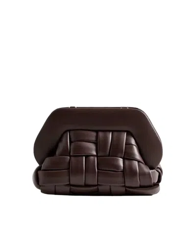 Themoirè Tia Clutch Bag In Plum With Woven Motif And Shoulder Strap In Black