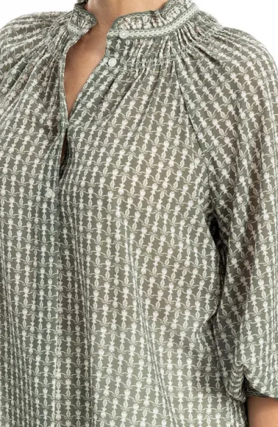 Max Studio Ruffle Collar Puff Shoulder Top In Multi