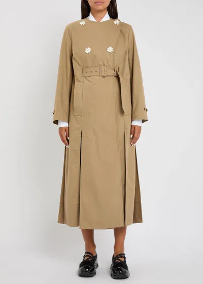 Simone Rocha Belted Long Multi Slit Trench Coat In Brown