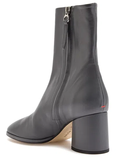 Aeyde 55mm Ayla Leather Block-heel Boots In Gray