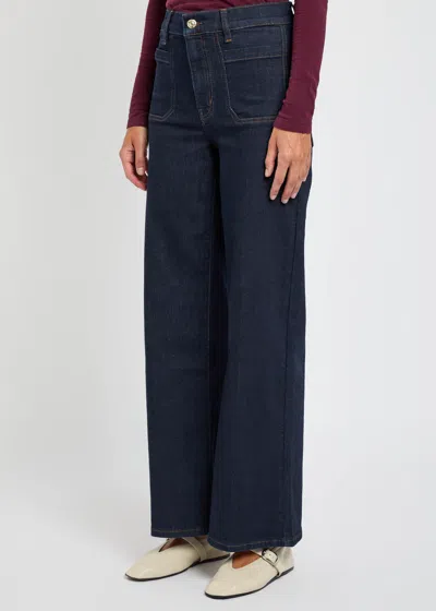 Frame Le Pixie Slim Palazzo Patch Pocket High Waist Wide Leg Jeans In Blue
