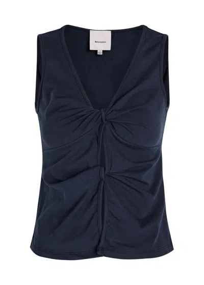 Reformation Tefi Twist Cutout Stretch Organic Cotton Tank In Blue
