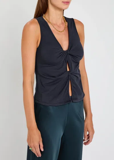 Reformation Tefi Twist Cutout Stretch Organic Cotton Tank In Blue