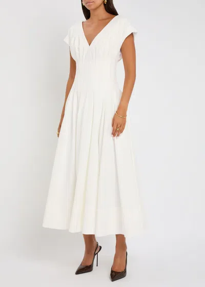 Simkhai Nina Pleated Cotton-blend Poplin Midi Dress In White