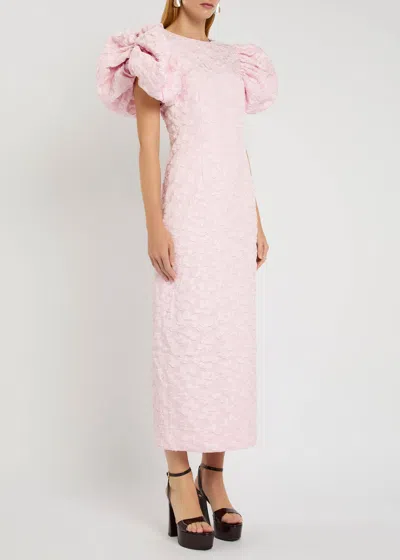 Rotate Birger Christensen Rotate Sunday Puffy Floral-jacquard Midi Dress In Pink