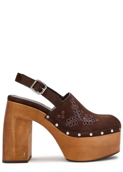 Jimmy Choo Alida 135 Embroidered Studded Suede Platform Clogs In Black