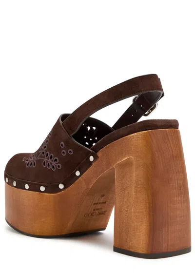 Jimmy Choo Alida 135 Embroidered Studded Suede Platform Clogs In Black