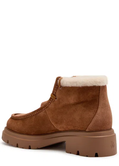 Stuart Weitzman Suede Lace-up Ankle Boots With Chunky Sole In Brown
