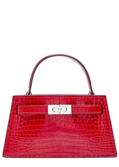 Tory Burch Lee Radziwill Mini Crocodile-effect Leather Top Handle Bag In Red