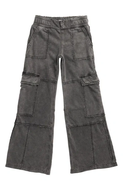 Tractr Kids' French Terry Wide Leg Cargo Pants In Gray