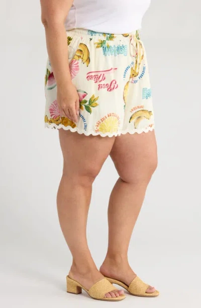 Sugarlips Zio Paradise Print Drawstring Shorts In White