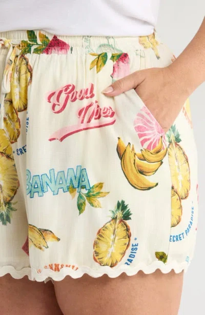 Sugarlips Zio Paradise Print Drawstring Shorts In White