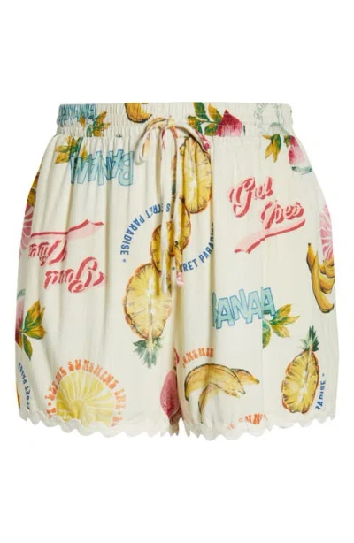 Sugarlips Zio Paradise Print Drawstring Shorts In White