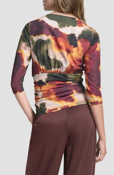 Dkny Women's 3/4-sleeve Zip Front Top In Multi