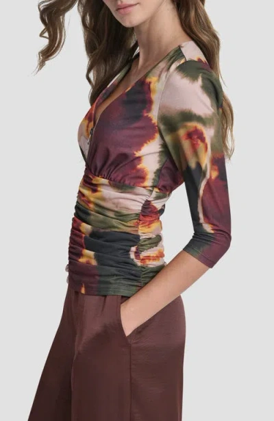 Dkny Women's 3/4-sleeve Zip Front Top In Multi